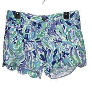 Lilly Pulitzer Buttercup Shorts Scalloped Hem Blue Green Print Size 4